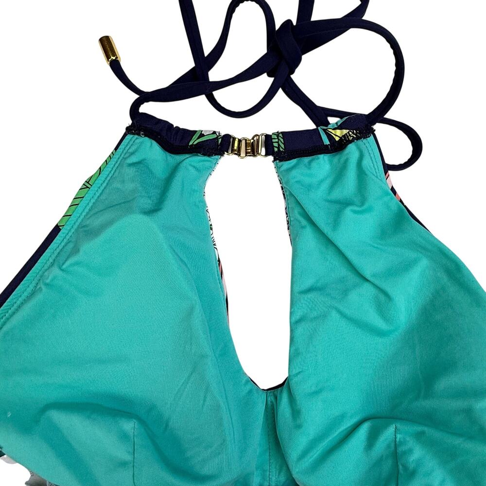 Trina Turk Tropical Floral Halter Bikini Set Navy Botanical Gold Hardware US 8 - Picture 10 of 14